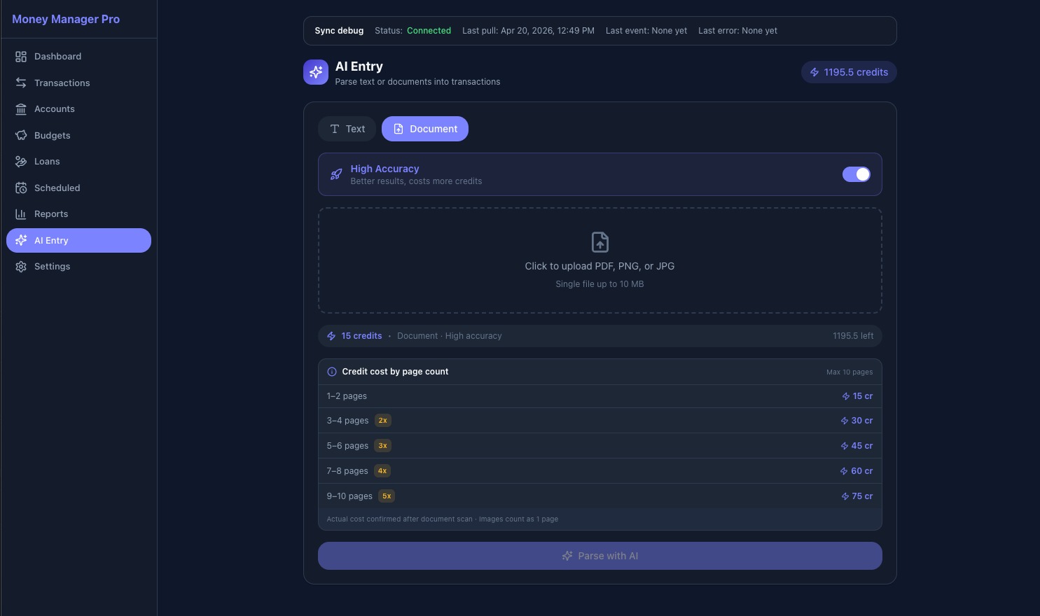 AI entry — web dark theme