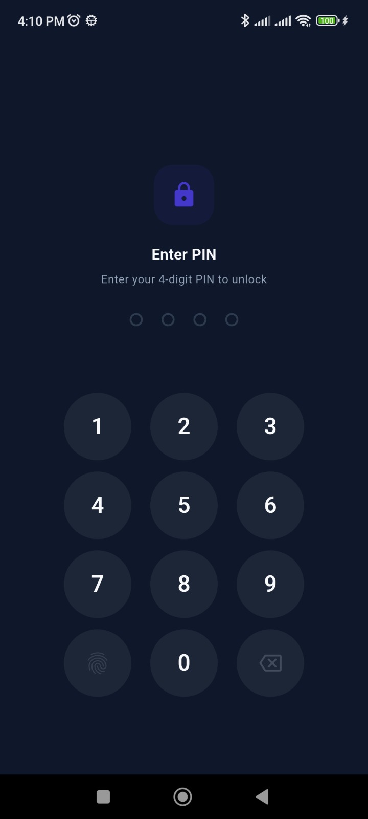 Money Manager Pro app lock screen — dark theme