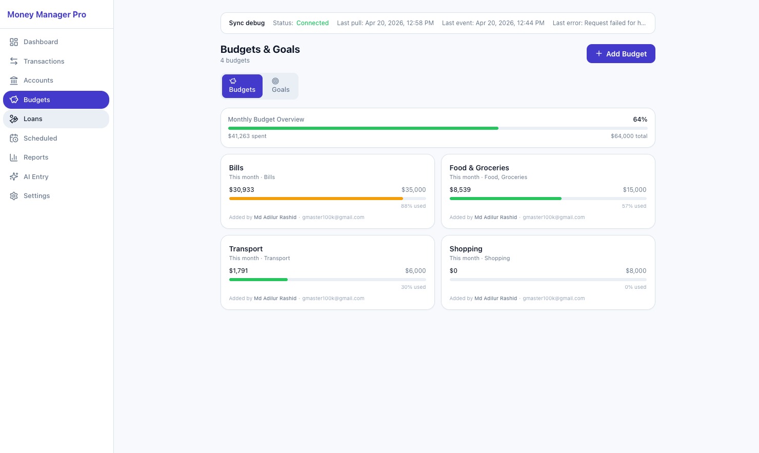 Budgets — web light theme