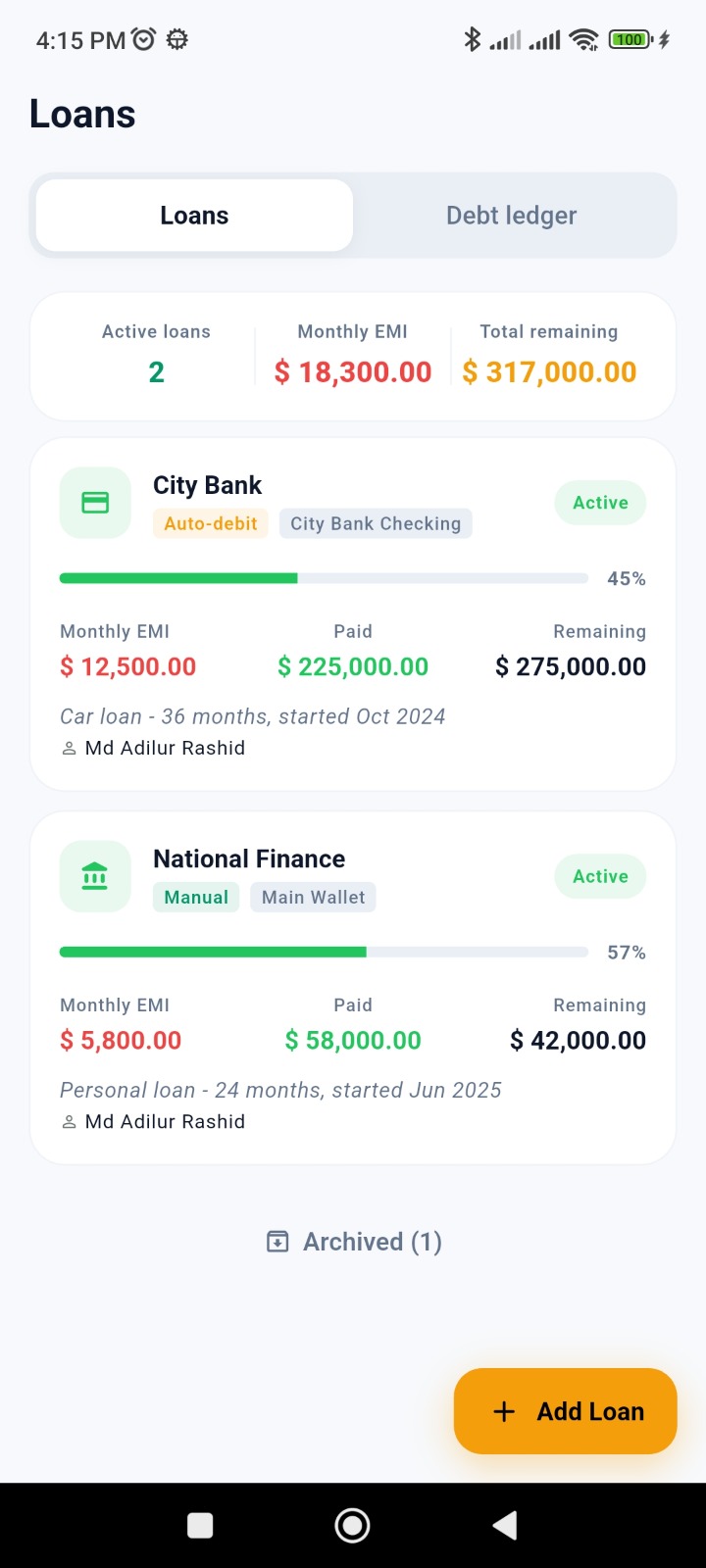 Loans and debt ledger — light theme