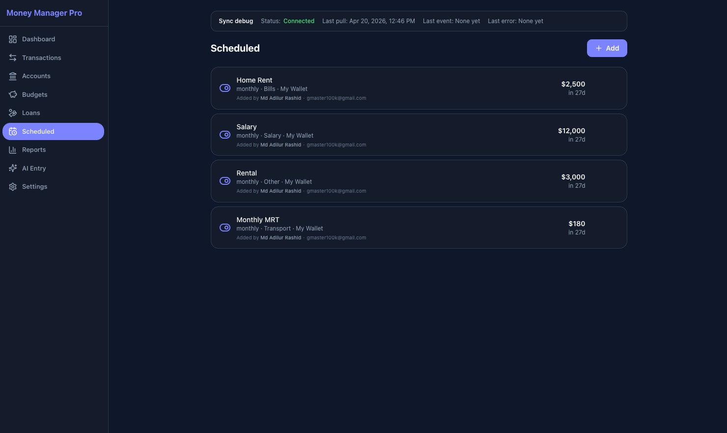 Scheduled — web dark theme