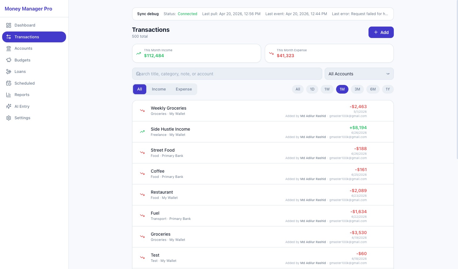 Transactions — web light theme